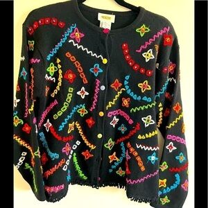 Vintage Talbots Cardigan with Vibrant Colorful Embroidery